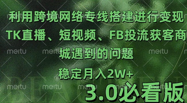 (12.3) 利用跨境电商网络及搭建TK直播、短视频、FB投流获客以及商城遇到的问题进行变现3.0必看版