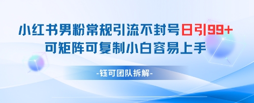 （5.13）小红书男粉常规引流不封号日引99+变现简单 可矩阵可复制小白容易上手