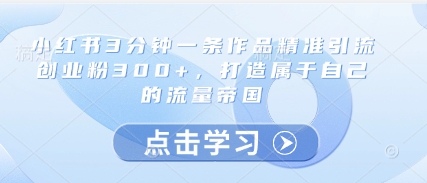 （5.9）小红书3分钟一条作品精准引流创业粉300+，打造属于自己的流量帝国