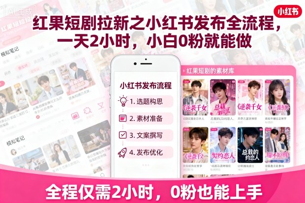 （9.13）红果短剧拉新之小红书发布全流程，一天2小时，小白0粉就能做