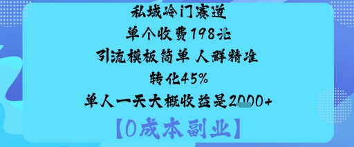 （10.13）私域冷门赛道:单个收费198米引流模板简单人群精准转化45%单人一天大概收益是1k+