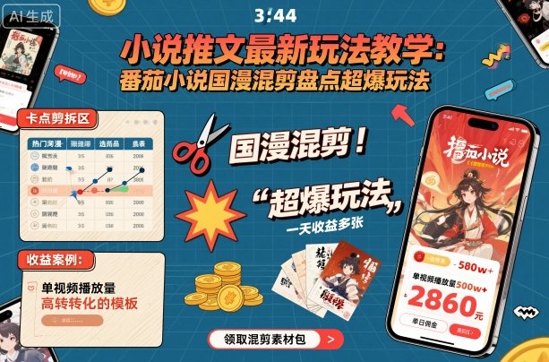 （10.14）小说推文最新玩法教学，番茄小说国漫混剪盘点超爆玩法，全程干货，一天收益多张