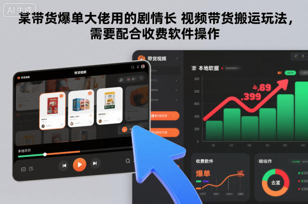 （12.8）某带货爆单大佬用的剧情长视频带货搬运玩法，需要配合收费软件操作