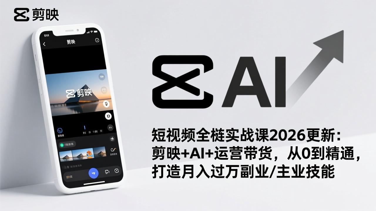（26.1.27）短视频全栈实战课2026更新：剪映+AI+运营带货，从0到精通，打造月入过万副业/主业技能