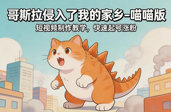 （26.2.28）哥斯拉侵入了我的家乡–喵喵版短视频制作教学，快速起号涨粉